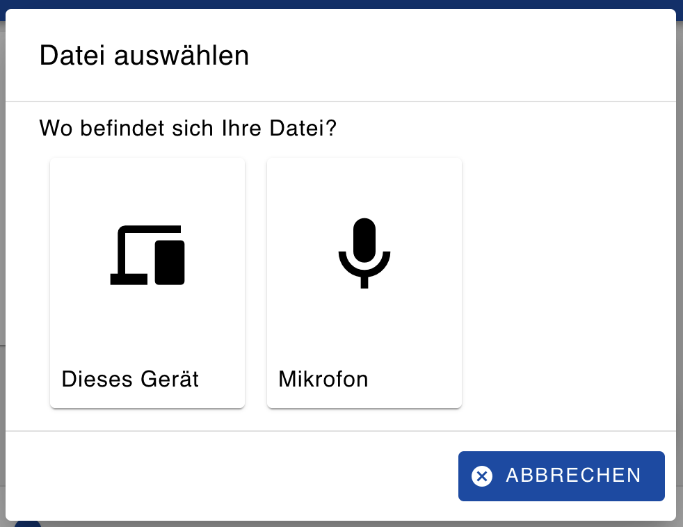 „Datei auswählen“-Dialog in der Babbelix-Anwendung.