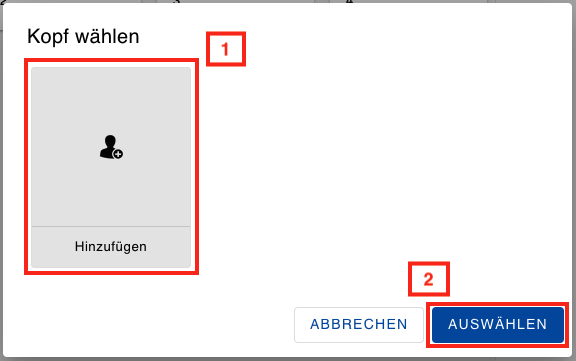 „Kopf wählen“-Dialog mit der Schrittfolge, wie man ein Kopf-Symbol erstellt.
