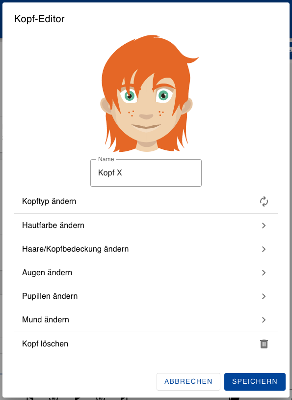 Screenshot, der den „Kopf-Editor“-Dialog eines Kopf-Symbols zeigt.