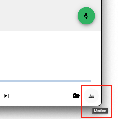 Screenshot mit dem Fokus auf den „Medien“-Knopf in der Babbelix-Webansicht.