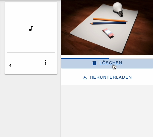 Screenshot, der das Halten auf den „Löschen“-Knopf zeigt.